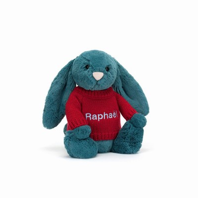 Jellycat Bashful Mineral Blue Bunny with Red Jumper Australia | 640279RIM